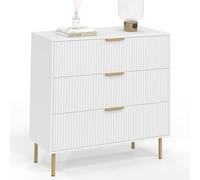 IDMarket - Commode 3 tiroirs Marcel 80 cm Lattes Blanc et doré