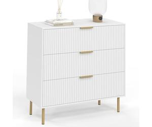 IDMarket - Commode 3 tiroirs Marcel 80 cm Lattes Blanc et doré
