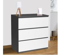 IDMarket - Commode 3 tiroirs TOMI 78 cm Bois Gris et Blanc