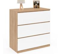 IDMarket - Commode 3 tiroirs TOMI 78 cm façon hêtre et Blanc