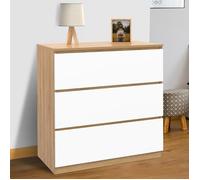 IDMarket Commode TOMI 3 tiroirs 78 cm façon hêtre et blanc