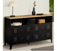 IDMARKET Commode 4 tiroirs ESTER 115 cm métal noir et plateau façon hêtre avec niche design industriel