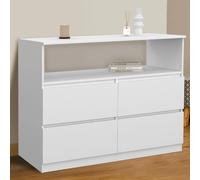 Idmarket Commode 4 Tiroirs Tomi 100 Cm Avec Niche Bois Blanc Blanc