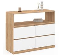 IDMarket - Commode 4 tiroirs TOMI 100 cm avec Niche façon hêtre et Blanc
