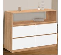 IDMARKET Commode 4 tiroirs TOMI 100 cm avec niche façon hêtre et blanc