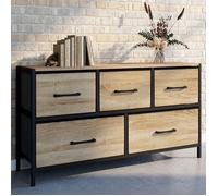 IDMarket – Commode Utah 5 tiroirs en tissu H.55 cm – Meuble de rangement design industriel