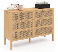 IDMarket - Commode 6 tiroirs EDHEN 115 cm Bois et cannage
