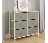 IDMarket - Commode 6 tiroirs en Tissu Alta 80 cm Gris Clair et Plateau Effet Bois Design Industriel