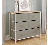 Idmarket Commode 6 Tiroirs En Tissu Alta 80 Cm Gris Clair Et Plateau Effet Bois Design Industriel Gris