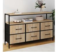 IDMARKET Commode 6 tiroirs en tissu UTAH 115 CM avec niche effet lattes meuble de rangement design industriel