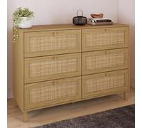 Idmarket Commode 6 Tiroirs Hanae 110 Cm Effet Naturel Cannage