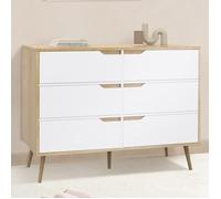 IDMarket - Commode 6 tiroirs Helsinki 115 cm scandinave Bois et Blanc