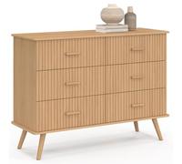 Commode 6 Tiroirs Juliette 110 Cm Lattes Tasseau Bois Coloris Chêne