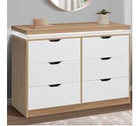 IDMARKET Commode 6 tiroirs LUNA à LEDS 115 cm blanc et effet bois