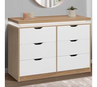IDMarket Commode 6 tiroirs LUNA 115 cm à LEDs blanc et effet bois