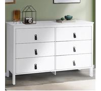 IDMarket - Commode 6 tiroirs Milano 115 cm Bois Blanc avec poignée Languette Noire