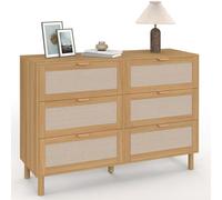 IDMarket Commode Robin 6 tiroirs 115 cm Meuble de rangement bois et tissu effet lin
