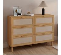 IDMarket - Commode 6 tiroirs Robin 115 cm Meuble de Rangement Bois et Tissu Effet Lin