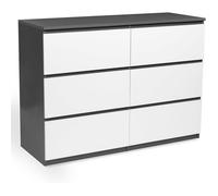 IDMarket Commode 6 Tiroirs TOMI 110 cm, Blanc et Gris, Meuble de Rangement pour Chambre ou Bureau