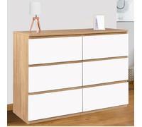 IDMarket Commode TOMI 6 tiroirs 110 cm en bois façon hêtre et blanc