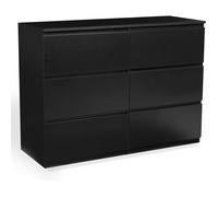 IDMarket Commode 6 Tiroirs TOMI 110 cm Bois Noir, Format Compact 40 cm, Meuble de Rangement pour Chambre ou Bureau