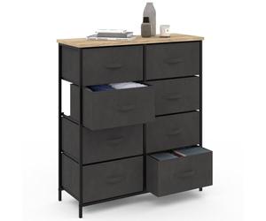 IDMarket - Commode 8 tiroirs en Tissu Alta 80 cm Gris Anthracite et Plateau Effet Bois Design Industriel