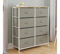 Idmarket Commode 8 Tiroirs En Tissu Alta 80 Cm Gris Clair Et Plateau Effet Bois Design Industriel Gris