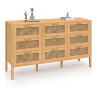 IDMarket - Commode 9 tiroirs EDHEN XXL 136 cm Bois et cannage