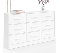 IDMarket - Commode 9 tiroirs en Tissu UPPAH 113 cm Meuble de Rangement Bois Blanc