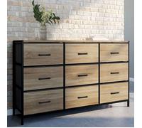 IDMarket - Commode 9 tiroirs en Tissu Utah 115 cm Meuble de Rangement Design Industriel
