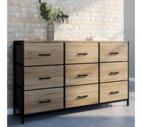 IDMarket - Commode 9 tiroirs en Tissu Utah 115 cm Meuble de Rangement Design Industriel