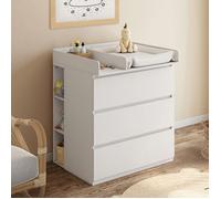 IDMarket – Commode à langer Ambre évolutive 3 tiroirs, table à langer, 2 étagères amovibles – Blanc