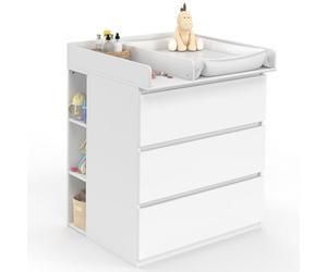 IDMarket - Commode à Langer évolutive Ambre Blanc 3 tiroirs Table à Langer et 2 étagères Amovibles