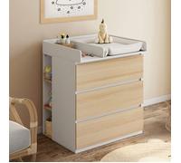 IDMARKET Commode à langer évolutive AMBRE façon hêtre et blanc 3 tiroirs table à langer et 2 étagères amovibles