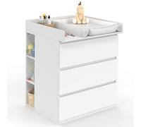 IDMarket – Commode à langer Ambre évolutive 3 tiroirs, table à langer, 2 étagères amovibles – Blanc