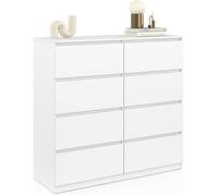 IDMarket Commode TOMI 8 tiroirs 110 x 40 x 105 cm Blanc Bois pour Chambre ou Bureau