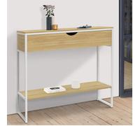 IDMarket - Console 1 tiroir Detroit 1 étagère Design Industriel Bois et métal Blanc