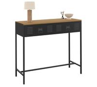 IDMarket - Console 1 tiroir Ester métal Noir Plateau Bois Design Industriel