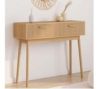 IDMarket – Console Juliette 2 tiroirs lattes tasseau bois coloris chêne