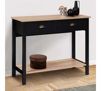 IDMarket Console 2 tiroirs ISIS – Vintage, 1 étagère bois et noir