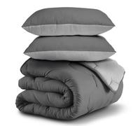IDMarket - Couette 220x240 CM Abby Bicolore Gris Clair et Gris 300 GR + 2 oreillers