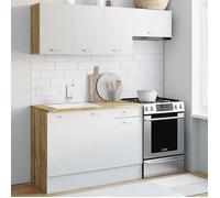 IDMarket – Cuisine complète Subtil 180 cm – 5 éléments, plan de travail bois et blanc