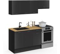 IDMarket - Cuisine complète 180 cm Subtil avec Plan de Travail 5 éléments Noir et Plateaux Bois