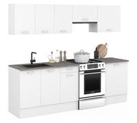 IDMARKET Cuisine complète SUBTIL avec plan de travail 7 éléments blanc et plateaux effet béton Blanc G