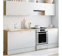 IDMarket Cuisine complète SUBTIL 240 cm 7 éléments bois et blanc avec plan de travail Blanc