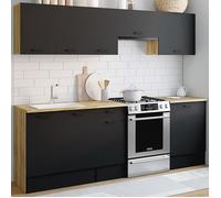 IDMarket Cuisine complète SUBTIL 240 cm – 7 éléments, plan de travail bois et noir