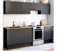 IDMarket - Cuisine complète 240 cm Subtil avec Plan de Travail 7 éléments Noir et Plateaux Bois