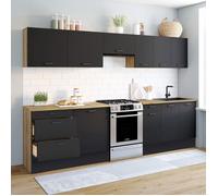 IDMARKET Cuisine complète casserolier 300 cm SUBTIL avec plan de travail 9 éléments bois et noir