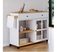 IDMARKET Desserte de cuisine ACHILLE XXL avec étagère et placard vitré bois et blanc L.100 CM