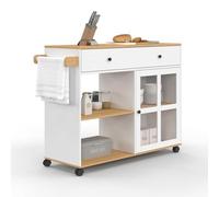 IDMarket - Desserte de Cuisine Achille XXL avec étagère et Placard vitré Bois et Blanc L.100 CM